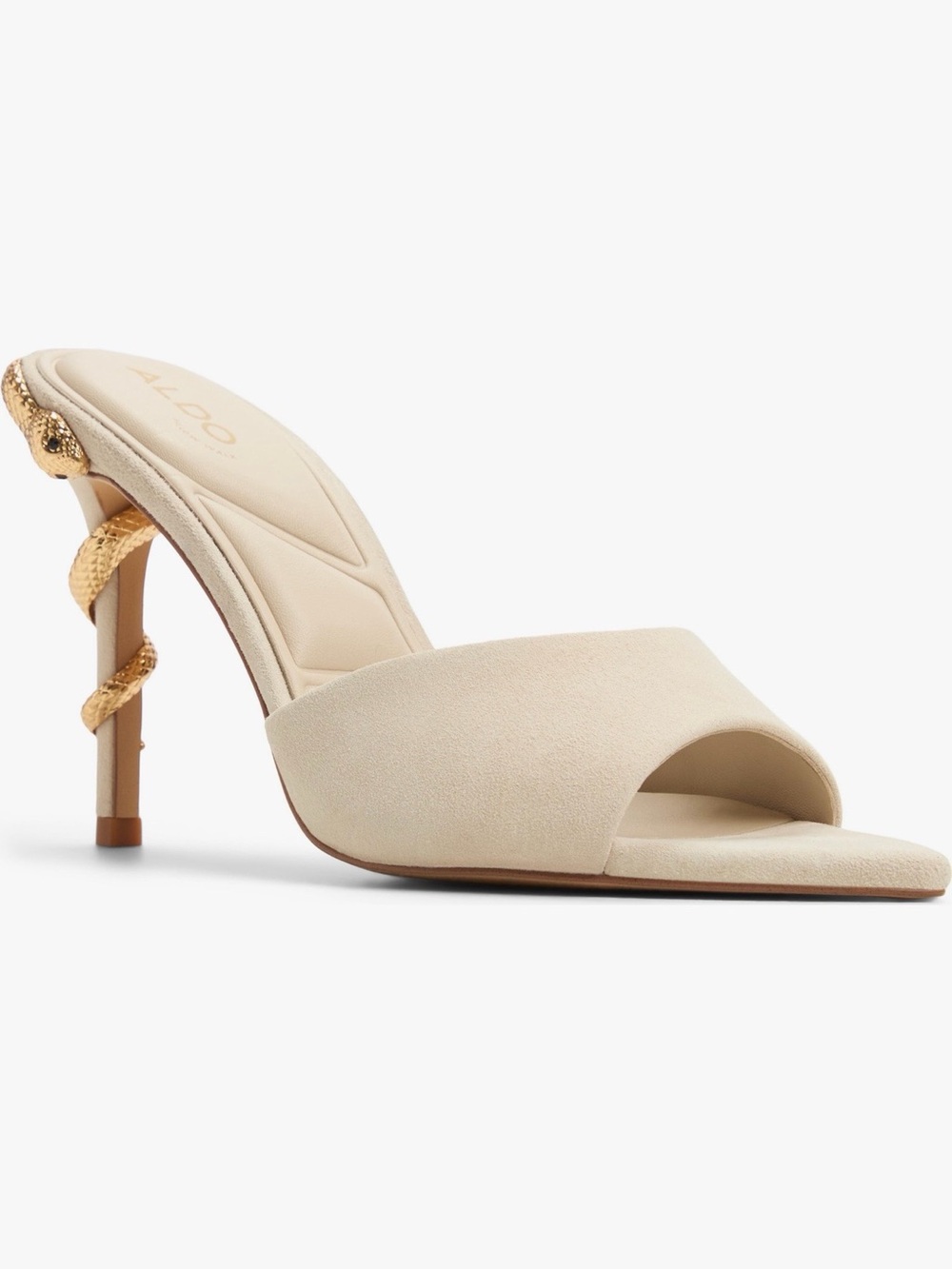 ALDO Cream Slide Mule with Gold Snake-Detail Stiletto